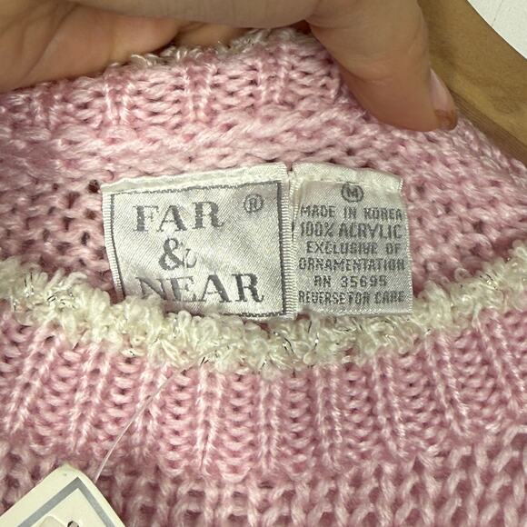 Vtg Far & Near Sweater NWT Size M Teddy Bear Pink Deadstock Cottage Grandma - Picture 9 of 10